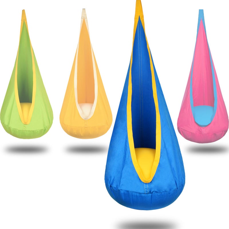 WUBOTIYU Kids Pod Swing Hanging Seat Child Hammock Chair Indoor and Outdoor Sensory Swing 100% Cotton Loading Capacity 170 lbs (Blue) - Image 1